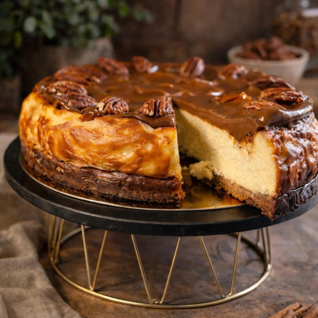 Tarta de Queso con Dulce de Leche y Nueces Pecan